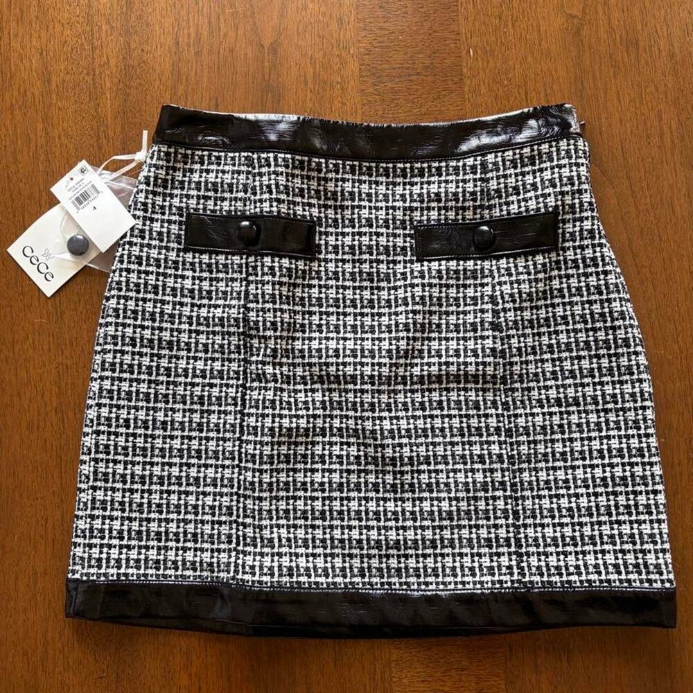 Cece Brand Black White Houndstooth Mini Skirt